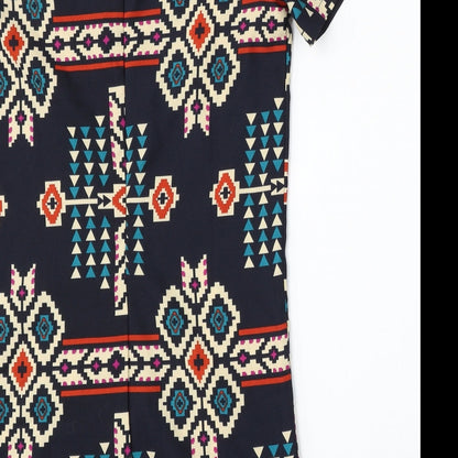 New Look Womens Blue Geometric Polyester Pencil Dress  Size 8  Round Neck