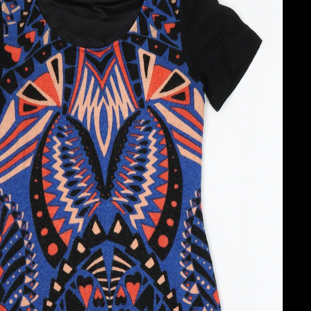 YUMI DIRECT Womens Multicoloured Geometric Acrylic Bodycon  Size 10  Round Neck