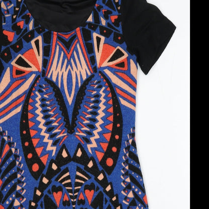 YUMI DIRECT Womens Multicoloured Geometric Acrylic Bodycon  Size 10  Round Neck