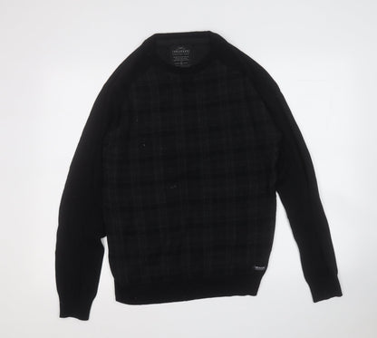 Threadbare Mens Black Round Neck Geometric Cotton Pullover Jumper Size M