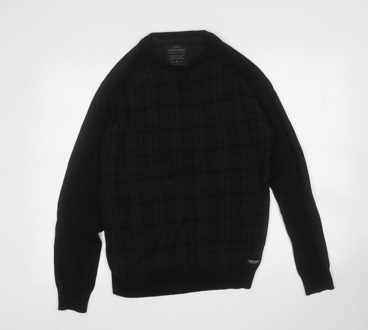 Threadbare Mens Black Round Neck Geometric Cotton Pullover Jumper Size M