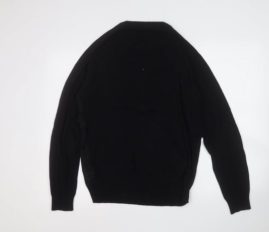 Threadbare Mens Black Round Neck Geometric Cotton Pullover Jumper Size M
