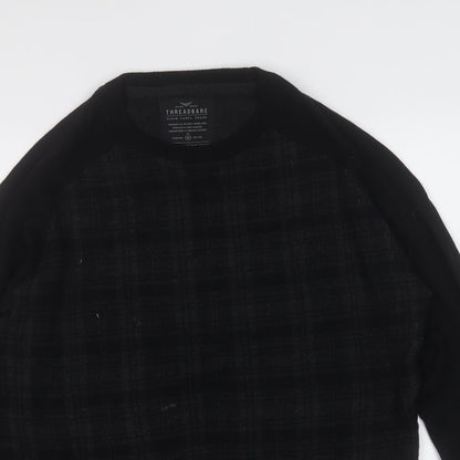 Threadbare Mens Black Round Neck Geometric Cotton Pullover Jumper Size M