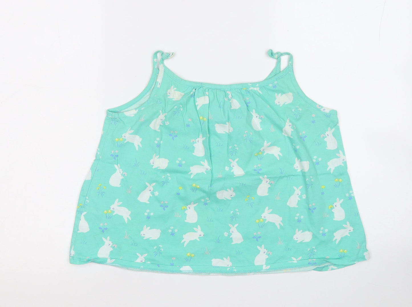 John Lewis Girls Green Geometric Cotton Basic Tank Size 10 Years Round Neck  - Rabbit