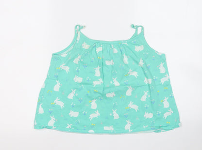 John Lewis Girls Green Geometric Cotton Basic Tank Size 10 Years Round Neck  - Rabbit