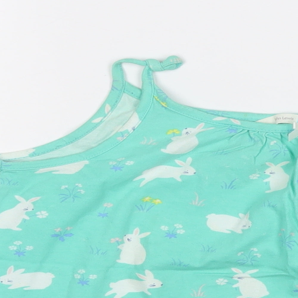 John Lewis Girls Green Geometric Cotton Basic Tank Size 10 Years Round Neck  - Rabbit