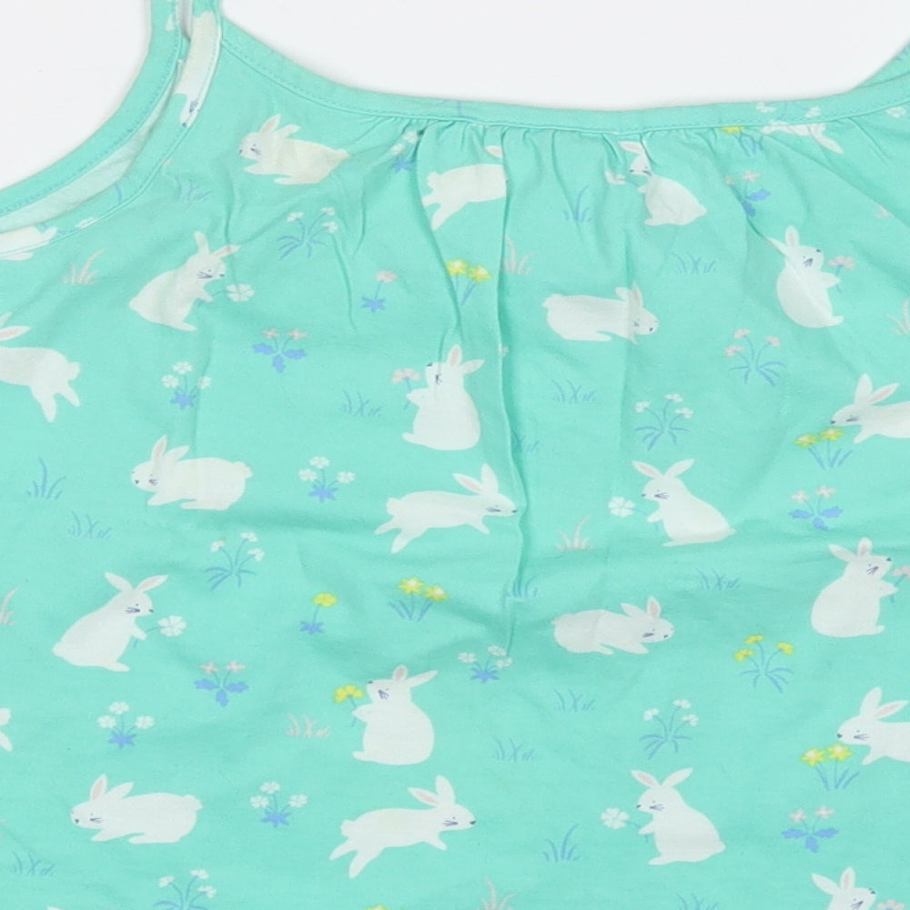 John Lewis Girls Green Geometric Cotton Basic Tank Size 10 Years Round Neck  - Rabbit