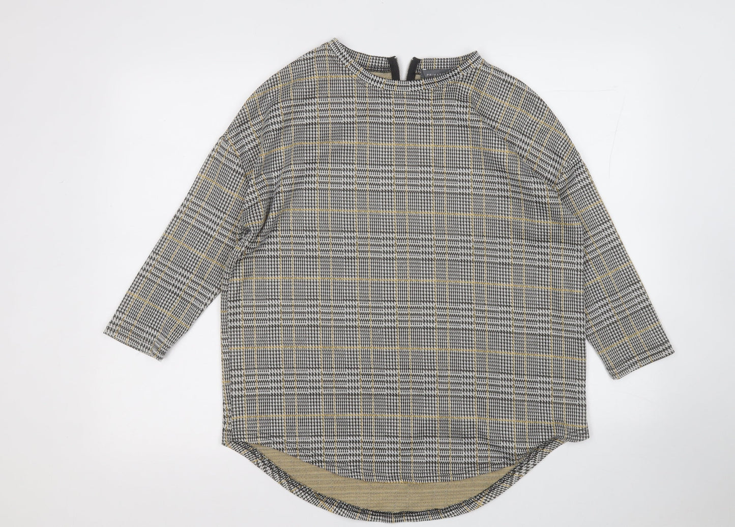 Primark Womens Yellow Round Neck Plaid Polyester Pullover Jumper Size 10