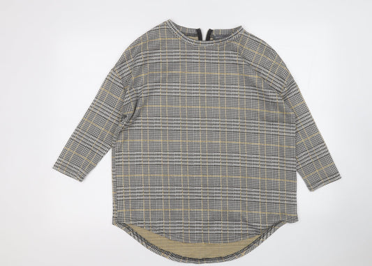 Primark Womens Yellow Round Neck Plaid Polyester Pullover Jumper Size 10