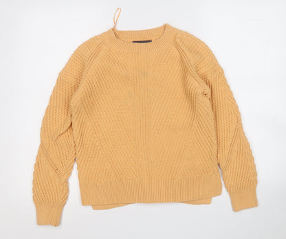 Marks and Spencer Womens Yellow Round Neck  Cotton Pullover Jumper Size S