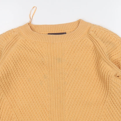 Marks and Spencer Womens Yellow Round Neck  Cotton Pullover Jumper Size S
