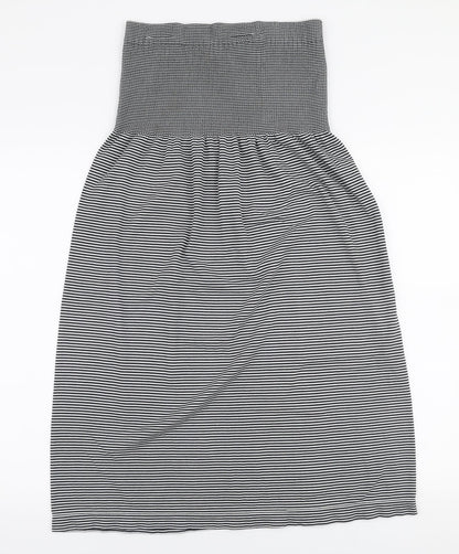 Janina Womens Black Striped Polyester Skater Dress  Size L  Off the Shoulder Pullover - Strapless