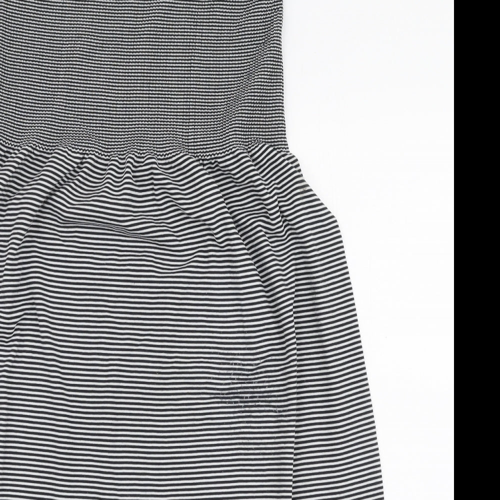 Janina Womens Black Striped Polyester Skater Dress  Size L  Off the Shoulder Pullover - Strapless