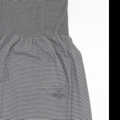 Janina Womens Black Striped Polyester Skater Dress  Size L  Off the Shoulder Pullover - Strapless