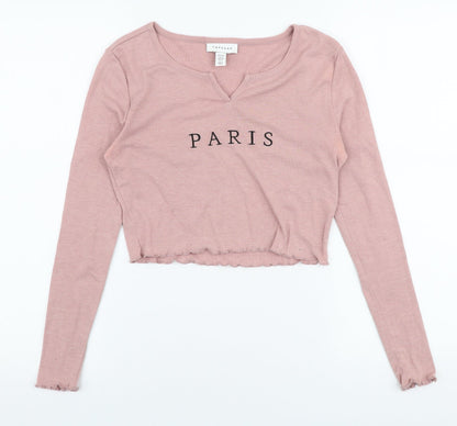 Womens UK Size 6 Topshop Pink Cropped T-Shirt
