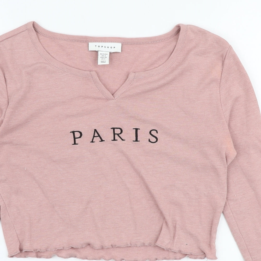 Womens UK Size 6 Topshop Pink Cropped T-Shirt