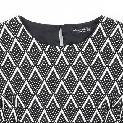 Miss Selfridge Womens Black Geometric Polyester Cropped Blouse Size 6 Round Neck