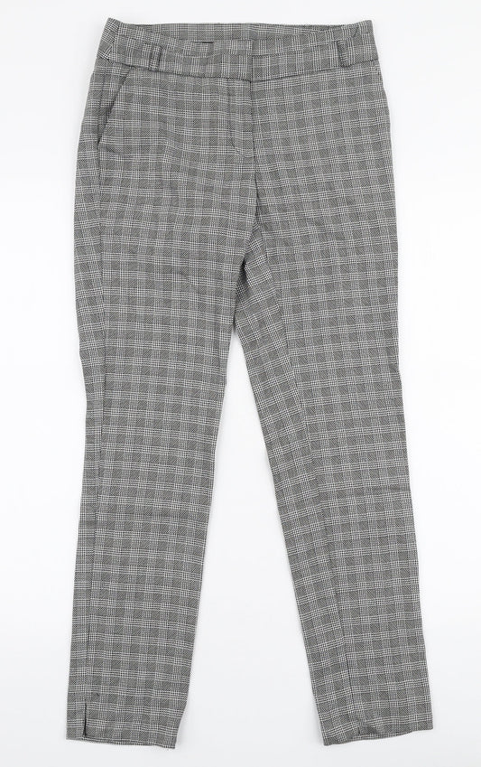 Warehouse Womens Grey Check Polyester Trousers  Size 6 L28 in Slim Zip