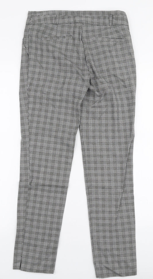 Warehouse Womens Grey Check Polyester Trousers  Size 6 L28 in Slim Zip