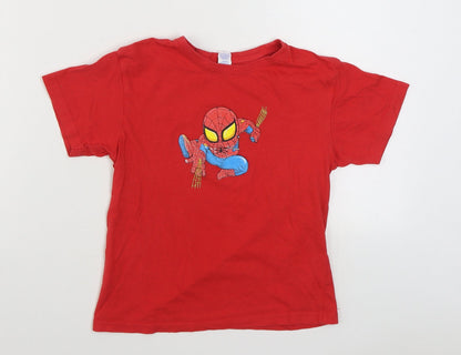 JHK Boys Red  100% Cotton Basic T-Shirt Size 7-8 Years Round Neck Pullover - Spider-Man