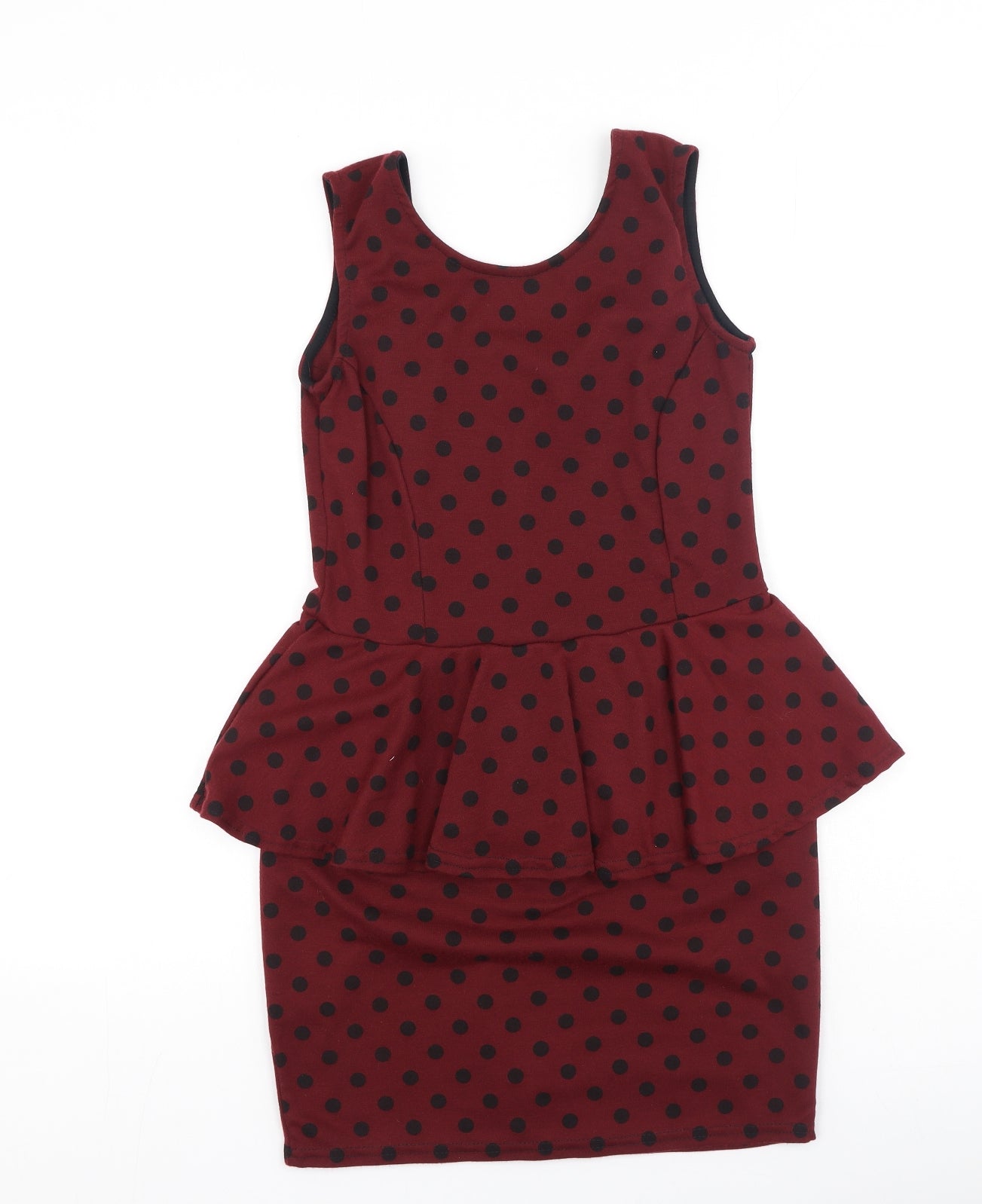 Club L Womens Red Polka Dot Polyester Bodycon  Size 12  Round Neck
