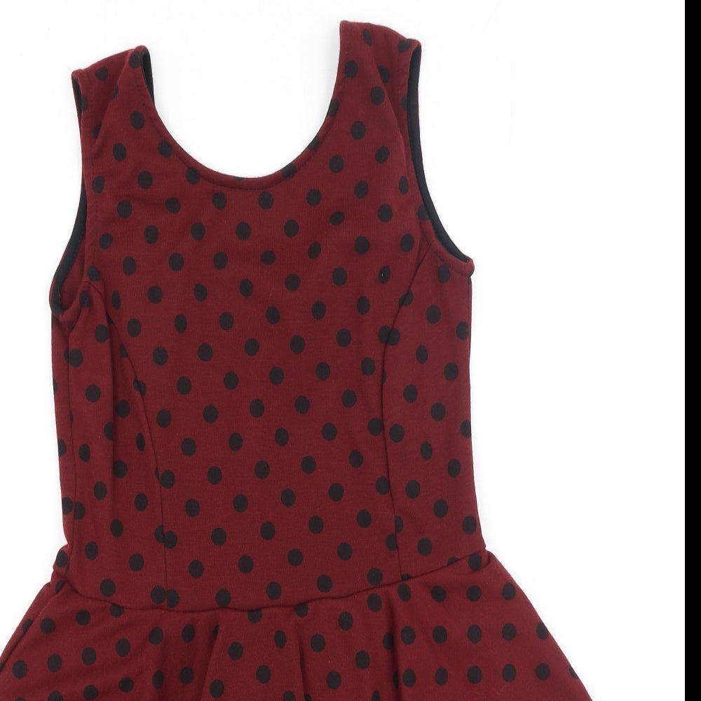 Club L Womens Red Polka Dot Polyester Bodycon  Size 12  Round Neck