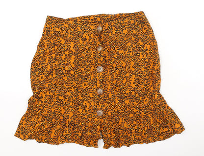 Papaya Womens Orange Animal Print Viscose Flare Skirt Size 8