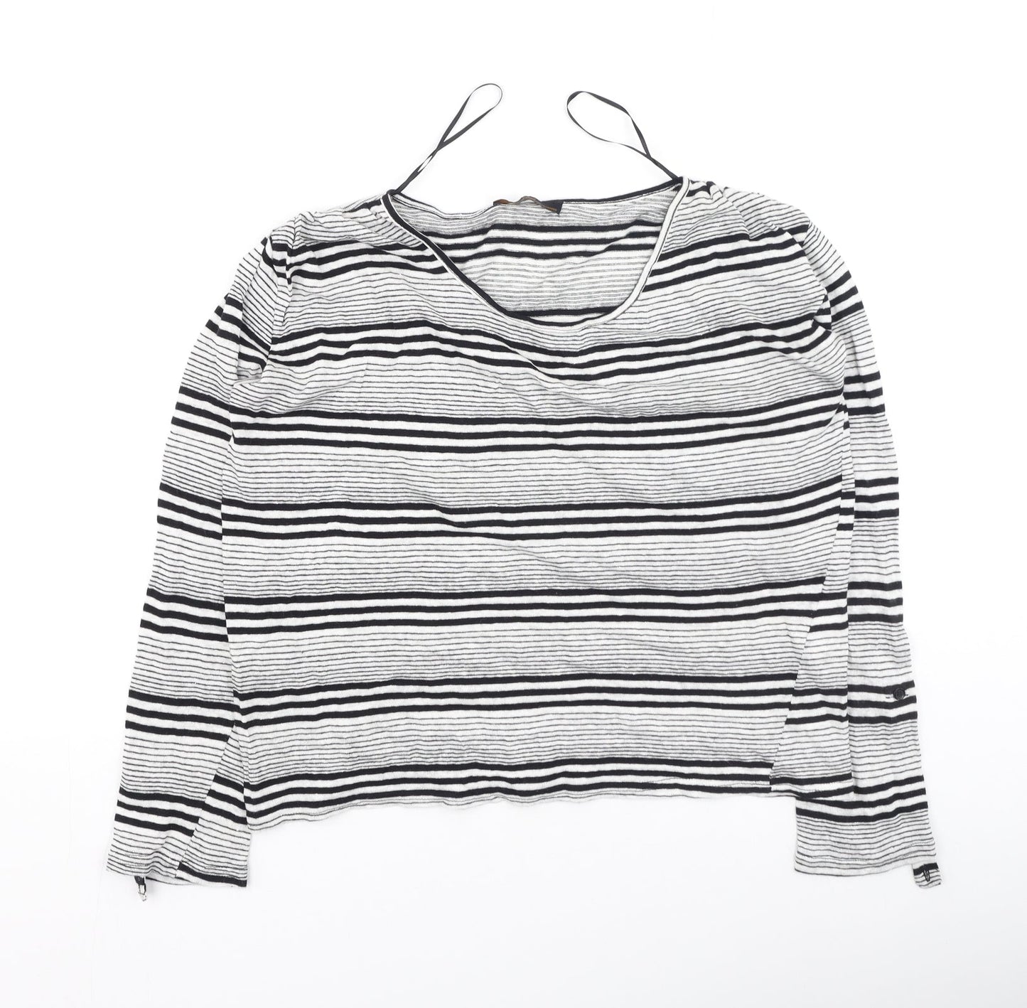 jad Womens Black Striped Polyester Basic T-Shirt Size M Round Neck