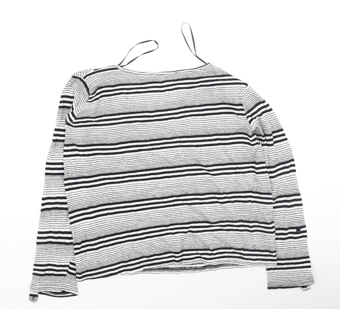 jad Womens Black Striped Polyester Basic T-Shirt Size M Round Neck