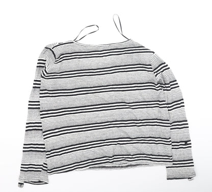 jad Womens Black Striped Polyester Basic T-Shirt Size M Round Neck