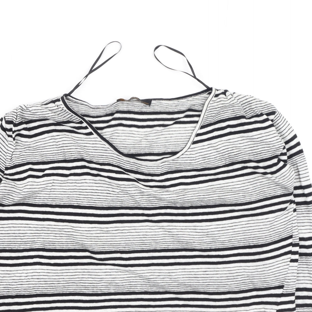 jad Womens Black Striped Polyester Basic T-Shirt Size M Round Neck
