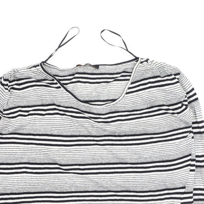 jad Womens Black Striped Polyester Basic T-Shirt Size M Round Neck