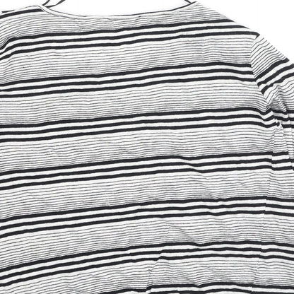 jad Womens Black Striped Polyester Basic T-Shirt Size M Round Neck