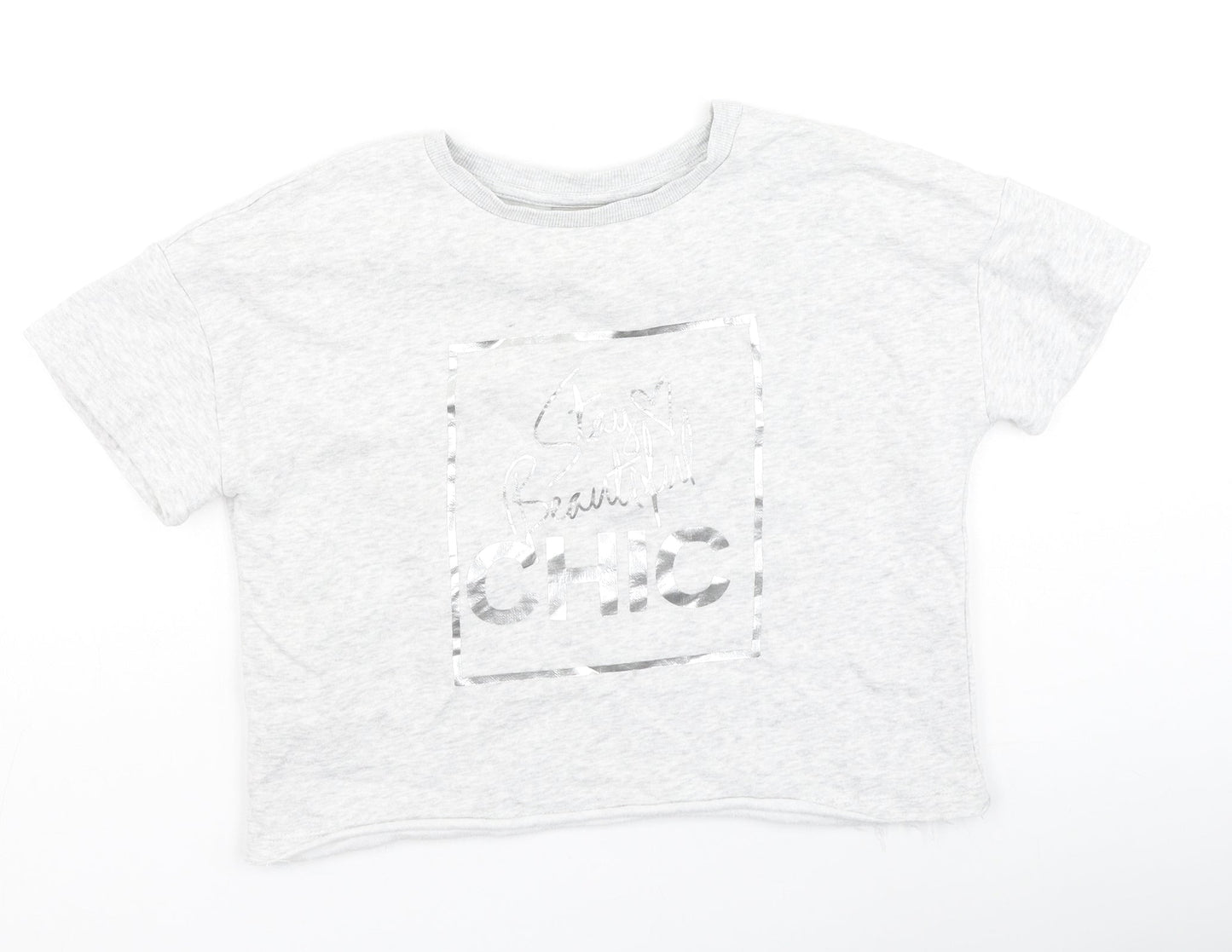 Preworn Girls Grey  Cotton Basic Casual Size 11 Years Round Neck