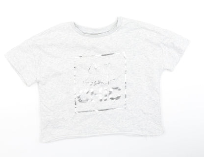 Preworn Girls Grey  Cotton Basic Casual Size 11 Years Round Neck