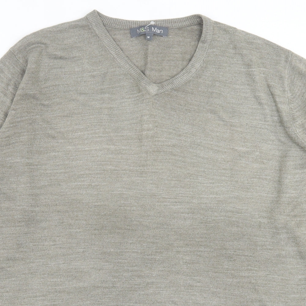 Marks and Spencer Mens Brown V-Neck  Acrylic Pullover Jumper Size M