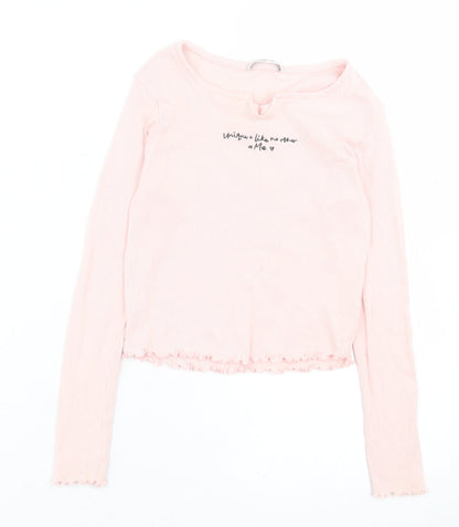 George Girls Pink  Cotton Cropped Casual Size 10-11 Years V-Neck Pullover