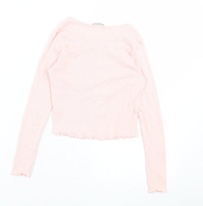 George Girls Pink  Cotton Cropped Casual Size 10-11 Years V-Neck Pullover