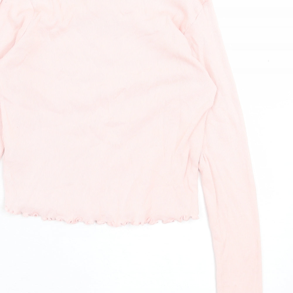 George Girls Pink  Cotton Cropped Casual Size 10-11 Years V-Neck Pullover