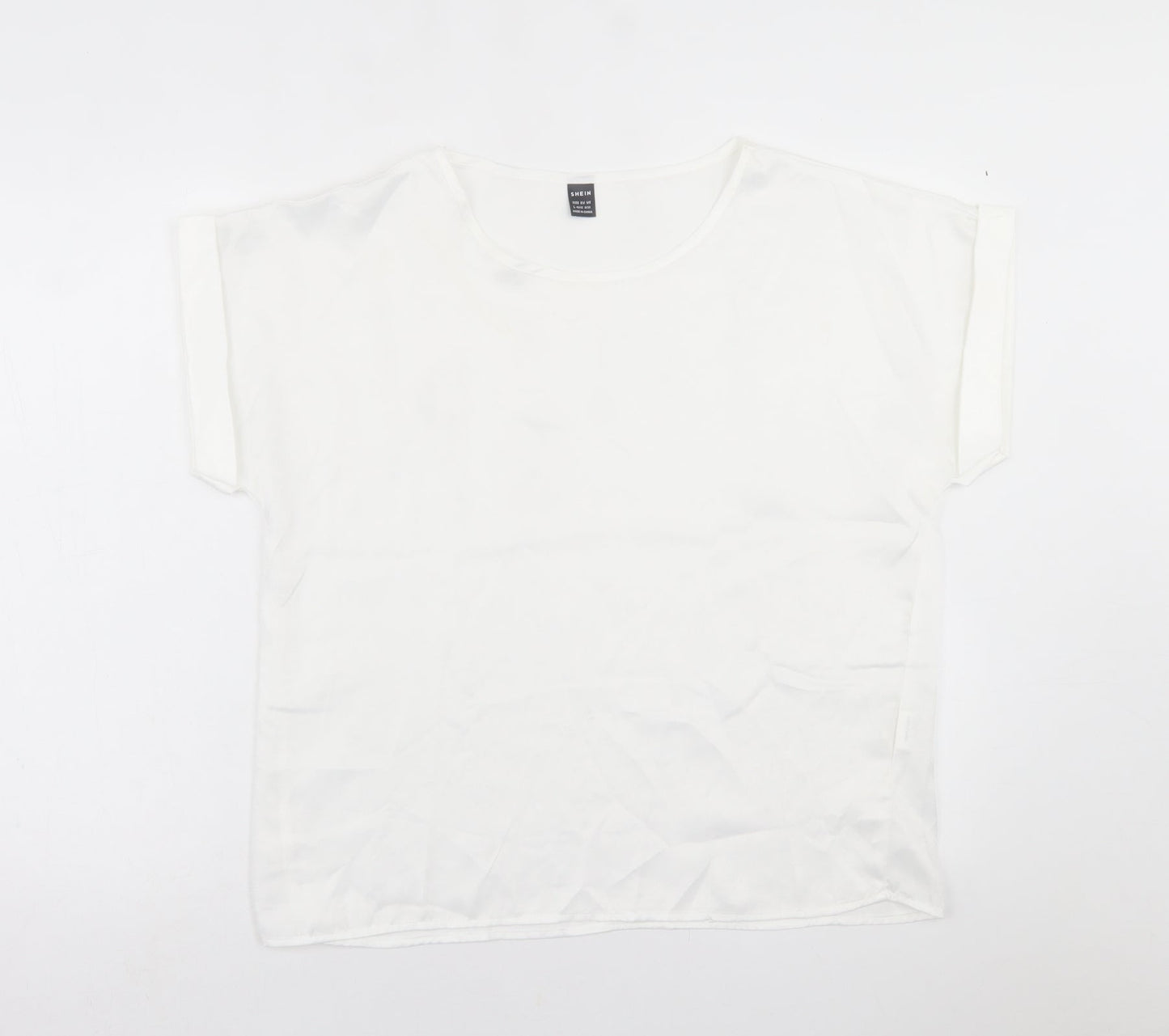 SheIn Womens White  Polyester Basic T-Shirt Size L Crew Neck