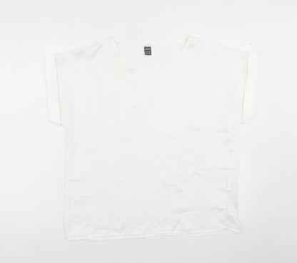 SheIn Womens White  Polyester Basic T-Shirt Size L Crew Neck