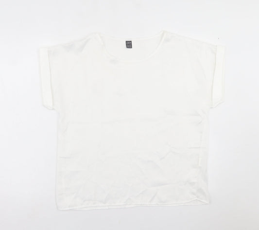 SheIn Womens White  Polyester Basic T-Shirt Size L Crew Neck
