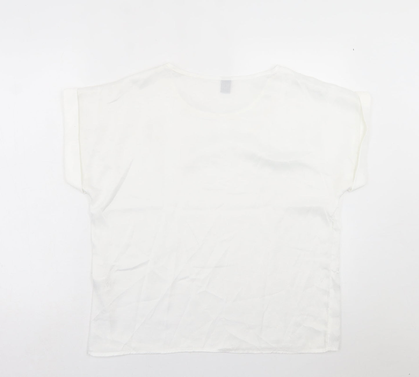 SheIn Womens White  Polyester Basic T-Shirt Size L Crew Neck