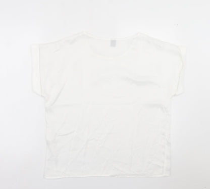 SheIn Womens White  Polyester Basic T-Shirt Size L Crew Neck