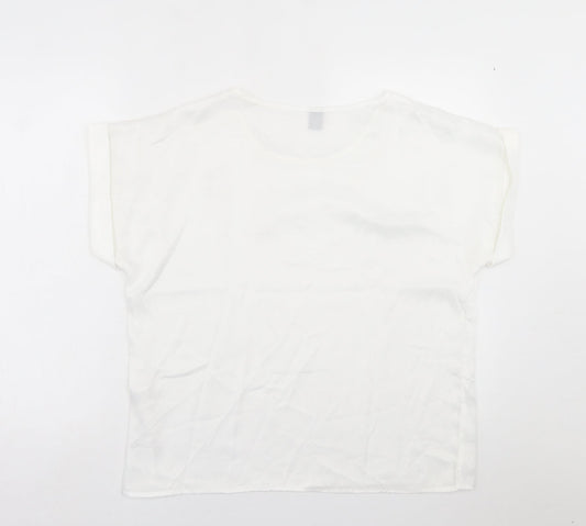 SheIn Womens White  Polyester Basic T-Shirt Size L Crew Neck