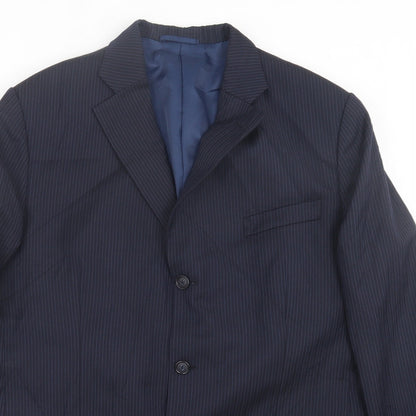 WILLIAM CHENG & SON Mens Blue Striped Polyester Jacket Suit Jacket Size 44