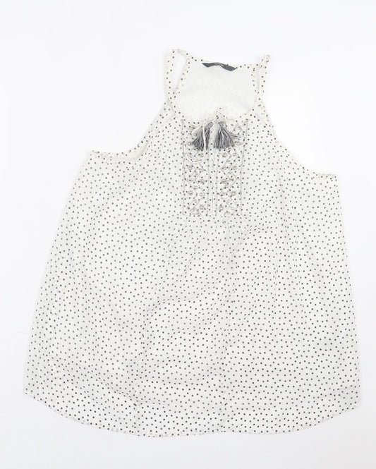 George Womens White Polka Dot Polyester Basic Tank Size 12 V-Neck