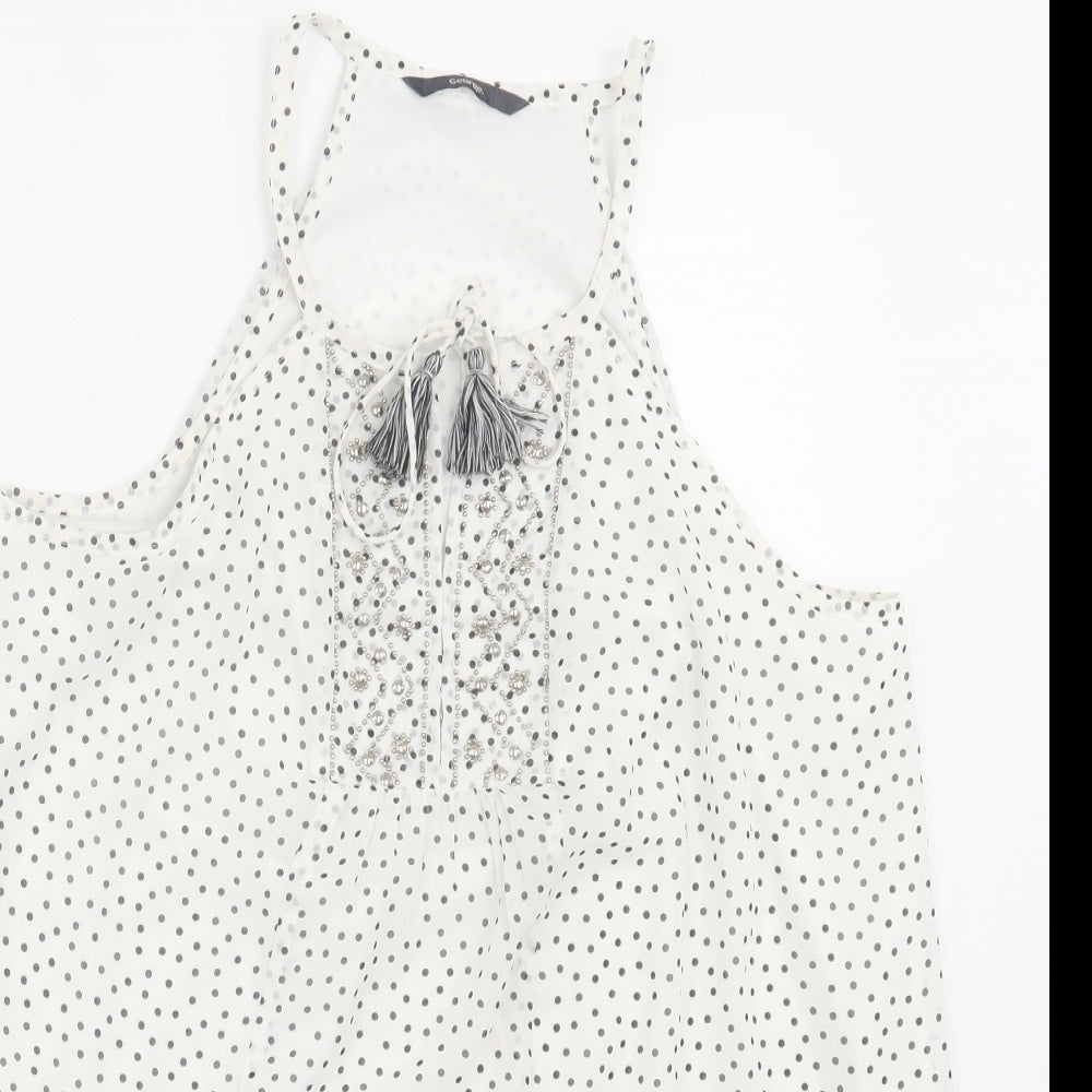 George Womens White Polka Dot Polyester Basic Tank Size 12 V-Neck