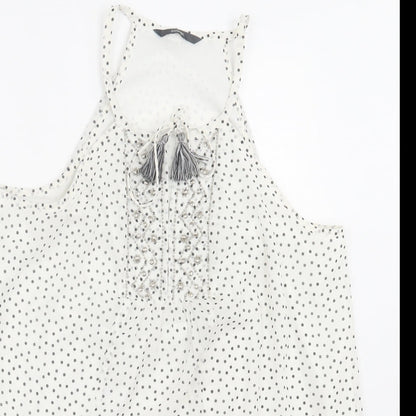 George Womens White Polka Dot Polyester Basic Tank Size 12 V-Neck