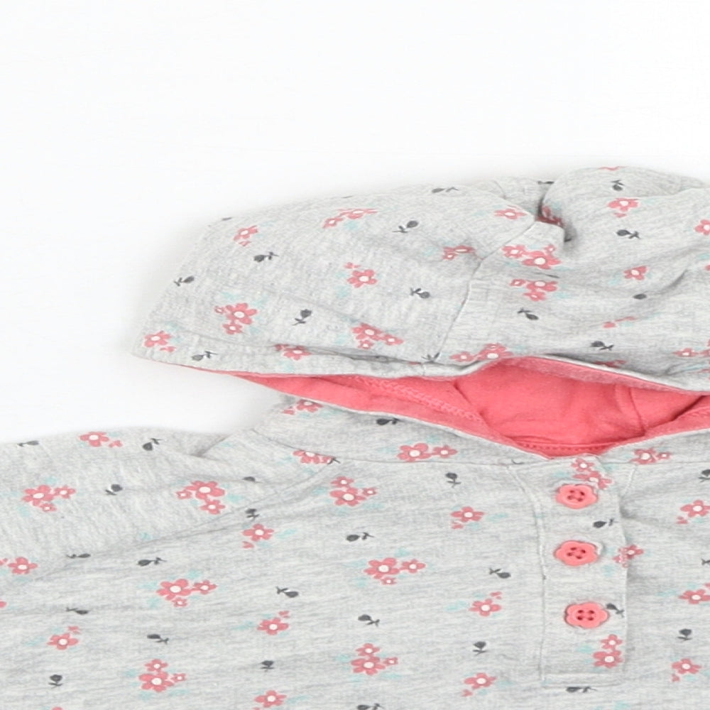 M&Co Girls Green Floral Cotton Basic Casual Size 0-3 Months Round Neck Button